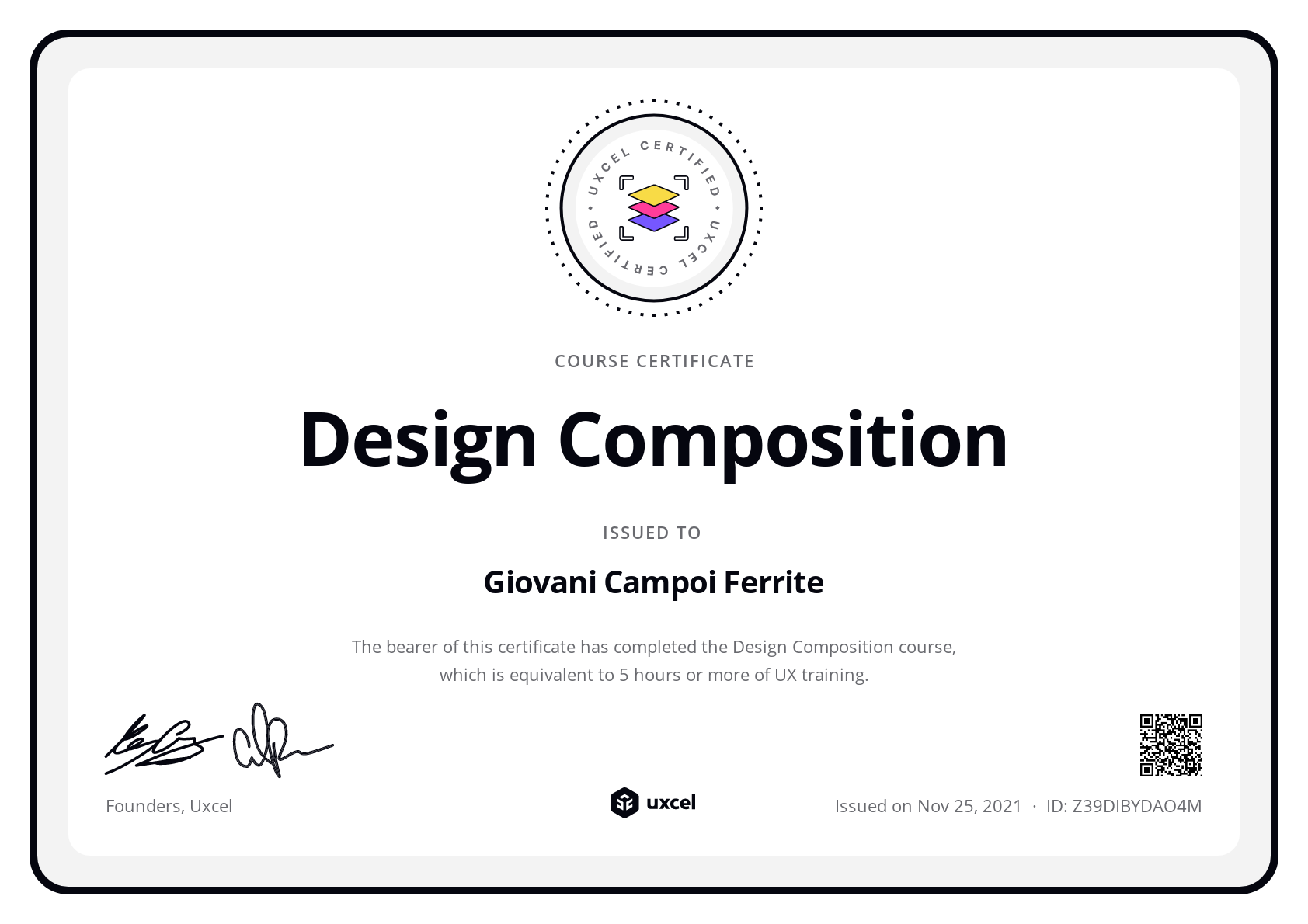 Giovani Campoi Ferrite's certificate